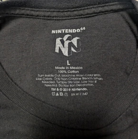 Nintendo 64 Black T-Shirt N64 Logo Over Stripes Men's Large Vintage Look EUC - Picture 5 of 5